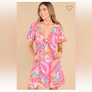 Pink multi print dress